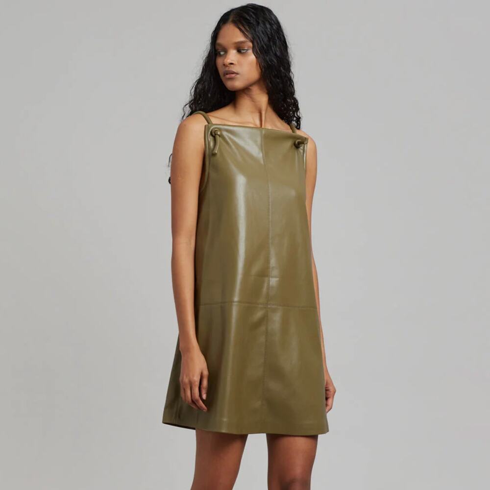 NANUSHKA Claire Vegan Leather Dress Olive Green {3N39}